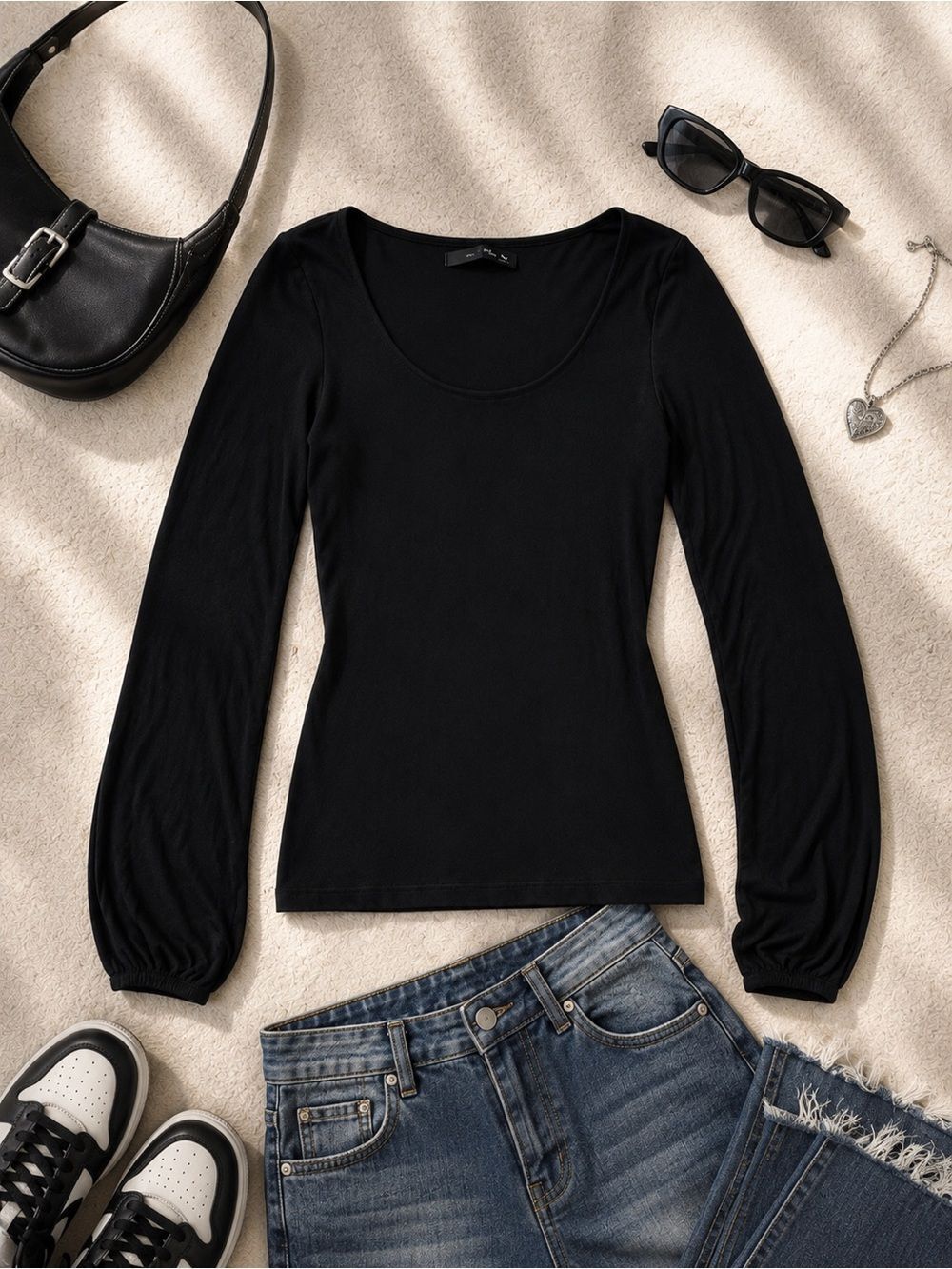 Abercrombie & Fitch Soft Cinch Sleeve Long Sleeve Top Small Black